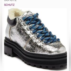 SCHUTZ Silver Winter Boots with Blue Laces